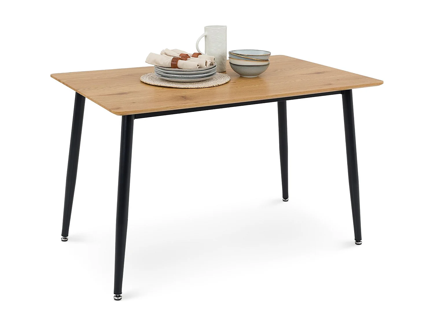 Table à Manger NORA Rectangulaire L 120 cm pour 4 Personnes, Couleur Chêne, Design Moderne avec Plateau en MDF et Pieds Métalliques