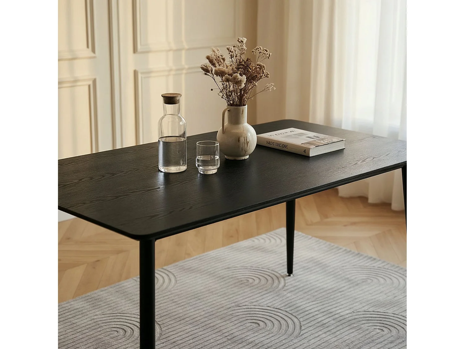 Table à Manger NORA Rectangulaire L 120 cm pour 4 Personnes, Noir, Design Moderne avec Plateau en MDF et Pieds Métalliques