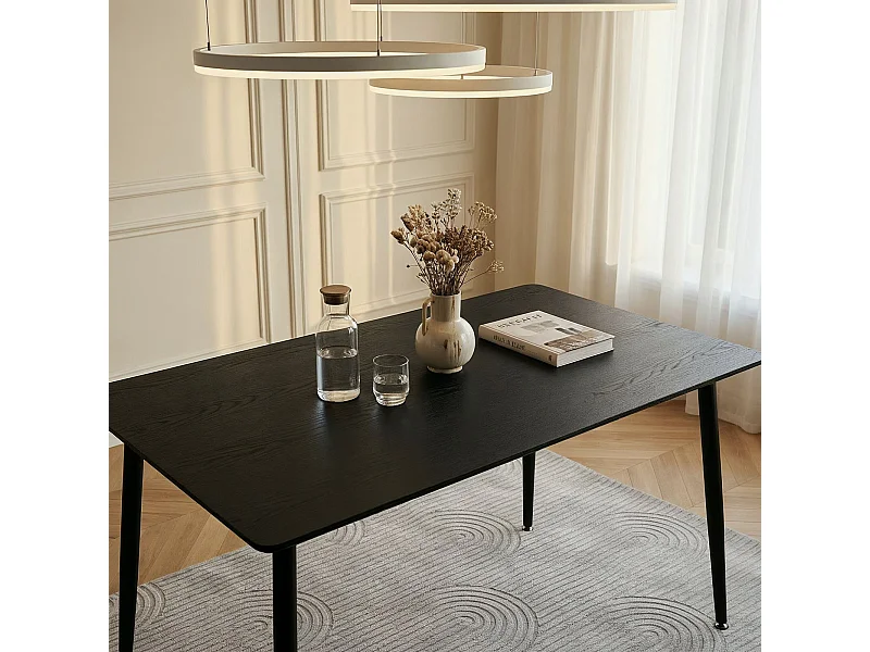 Table à Manger NORA Rectangulaire L 120 cm pour 4 Personnes, Noir, Design Moderne avec Plateau en MDF et Pieds Métalliques
