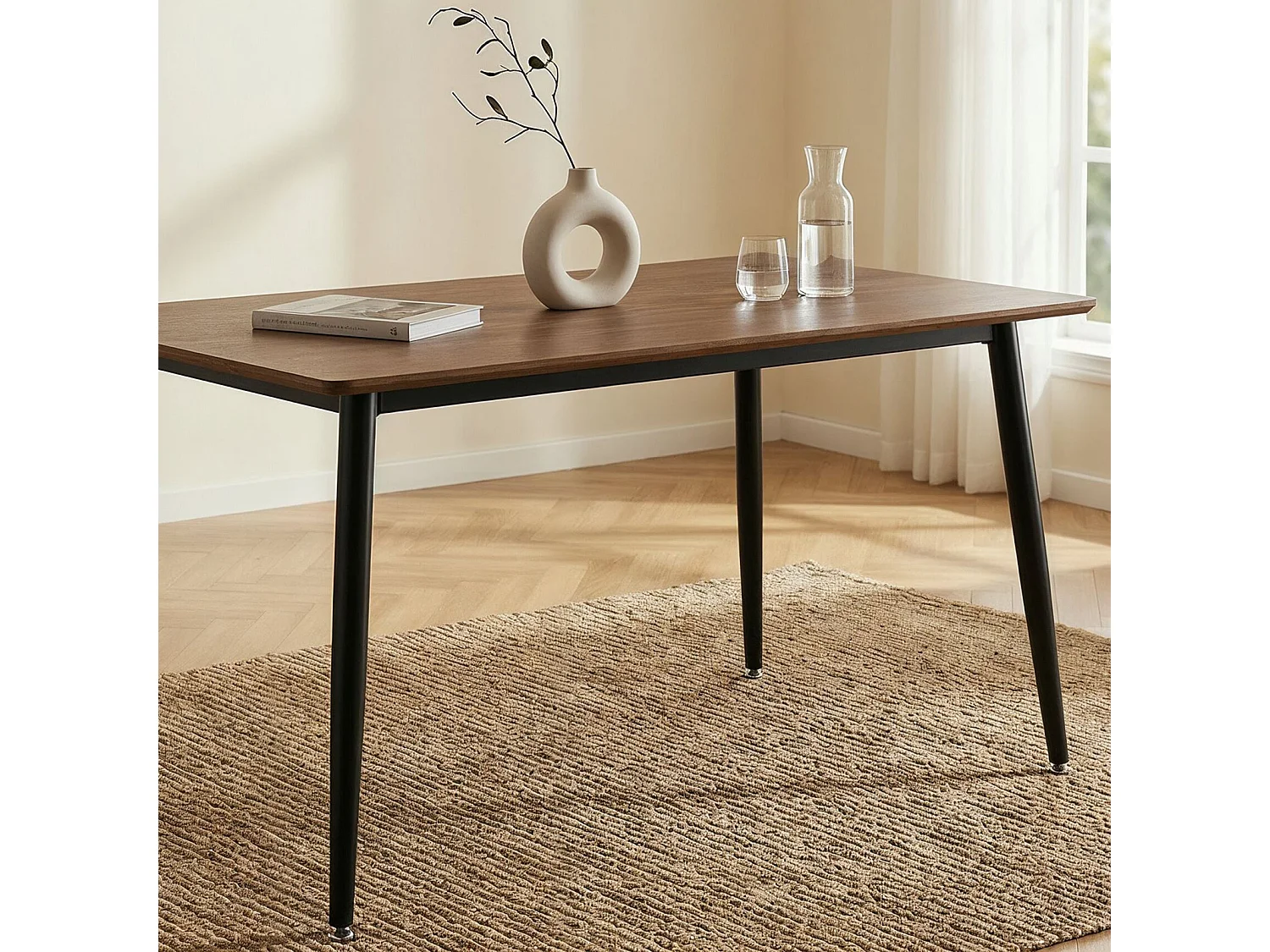 Table à Manger NORA Rectangulaire L 120 cm pour 4 Personnes, Couleur Noyer, Design Moderne avec Plateau en MDF et Pieds Métalliques