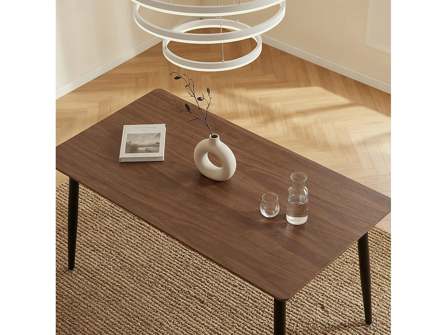 Table à Manger NORA Rectangulaire L 120 cm pour 4 Personnes, Couleur Noyer, Design Moderne avec Plateau en MDF et Pieds Métalliques