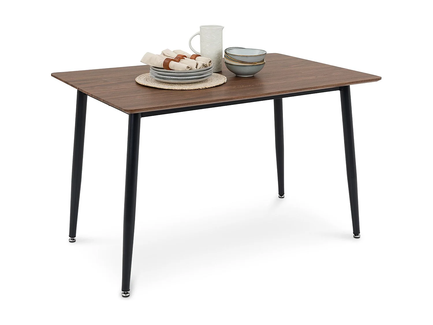 Table à Manger NORA Rectangulaire L 120 cm pour 4 Personnes, Couleur Noyer, Design Moderne avec Plateau en MDF et Pieds Métalliques