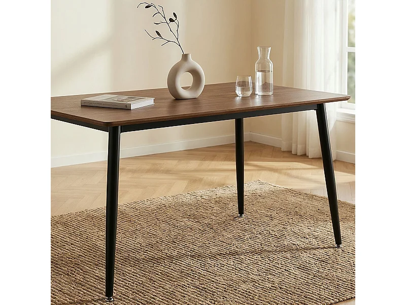 Table à Manger NORA Rectangulaire L 120 cm pour 4 Personnes, Couleur Noyer, Design Moderne avec Plateau en MDF et Pieds Métalliques