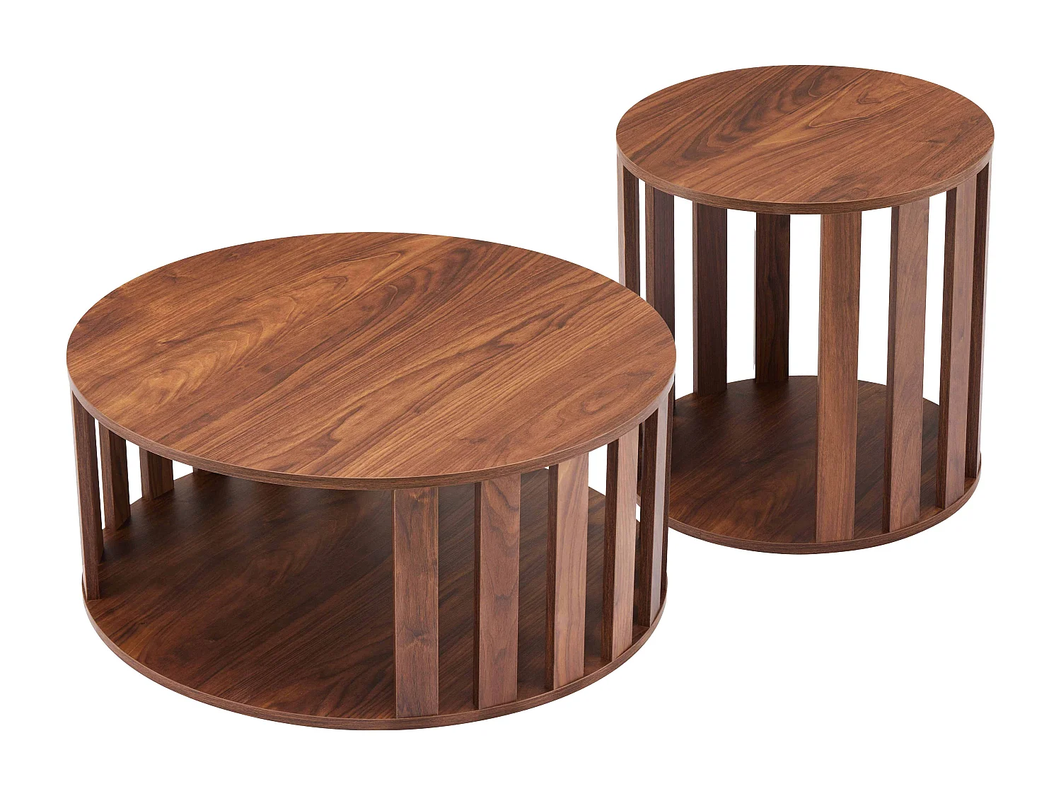 Tables basses gigognes effet bois ronde Ø50 et Ø75 cm bois foncé