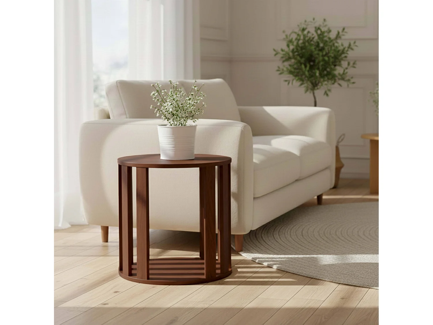 Tables basses gigognes effet bois ronde Ø50 et Ø75 cm bois foncé