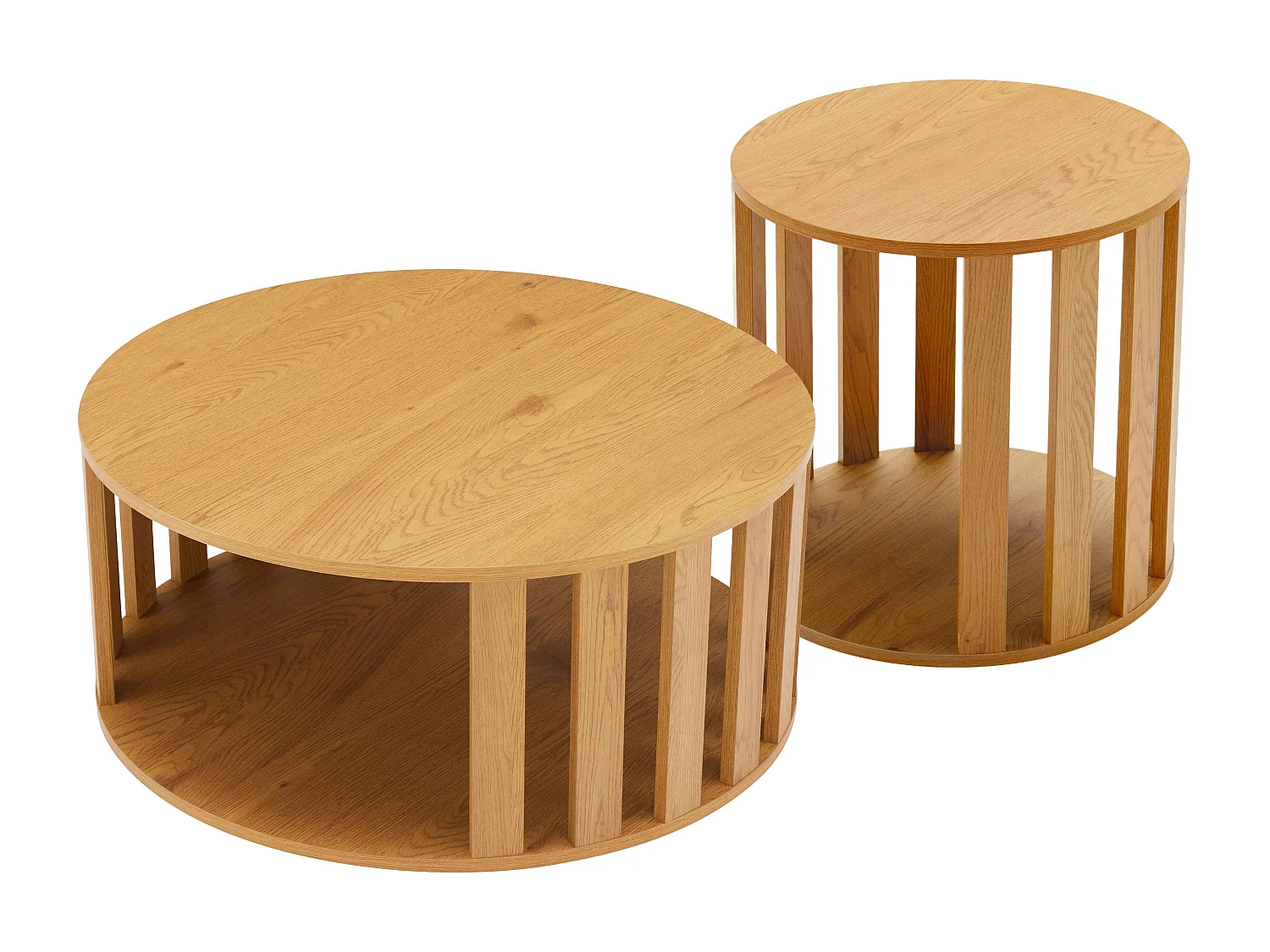 Tables basses gigognes effet bois ronde Ø50 et Ø75 cm bois clair