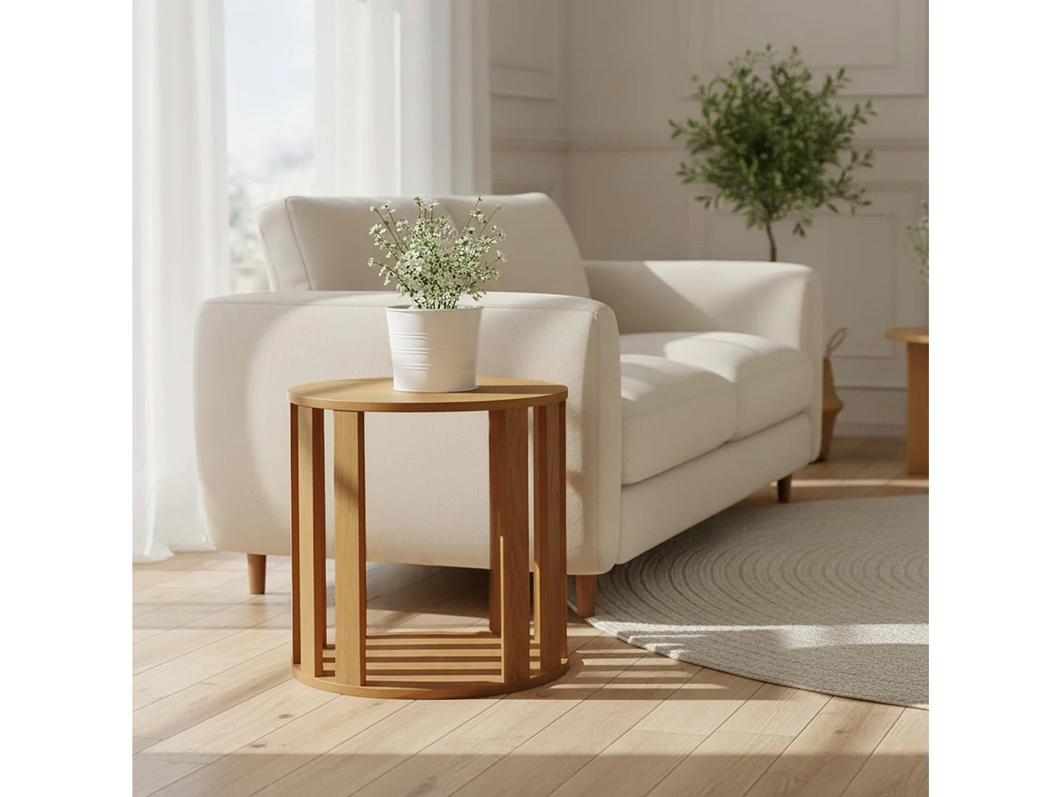 Tables basses gigognes effet bois ronde Ø50 et Ø75 cm bois clair