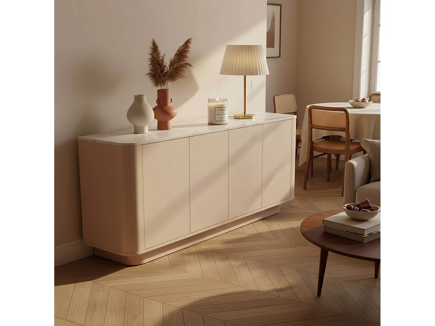 Buffet uni 4 portes L 180 cm crème