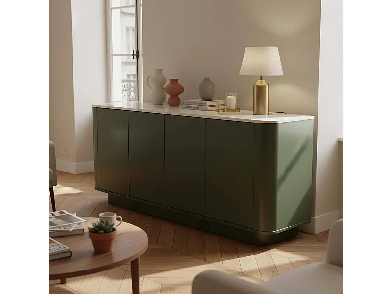 Buffet uni 4 portes L 180 cm vert olive
