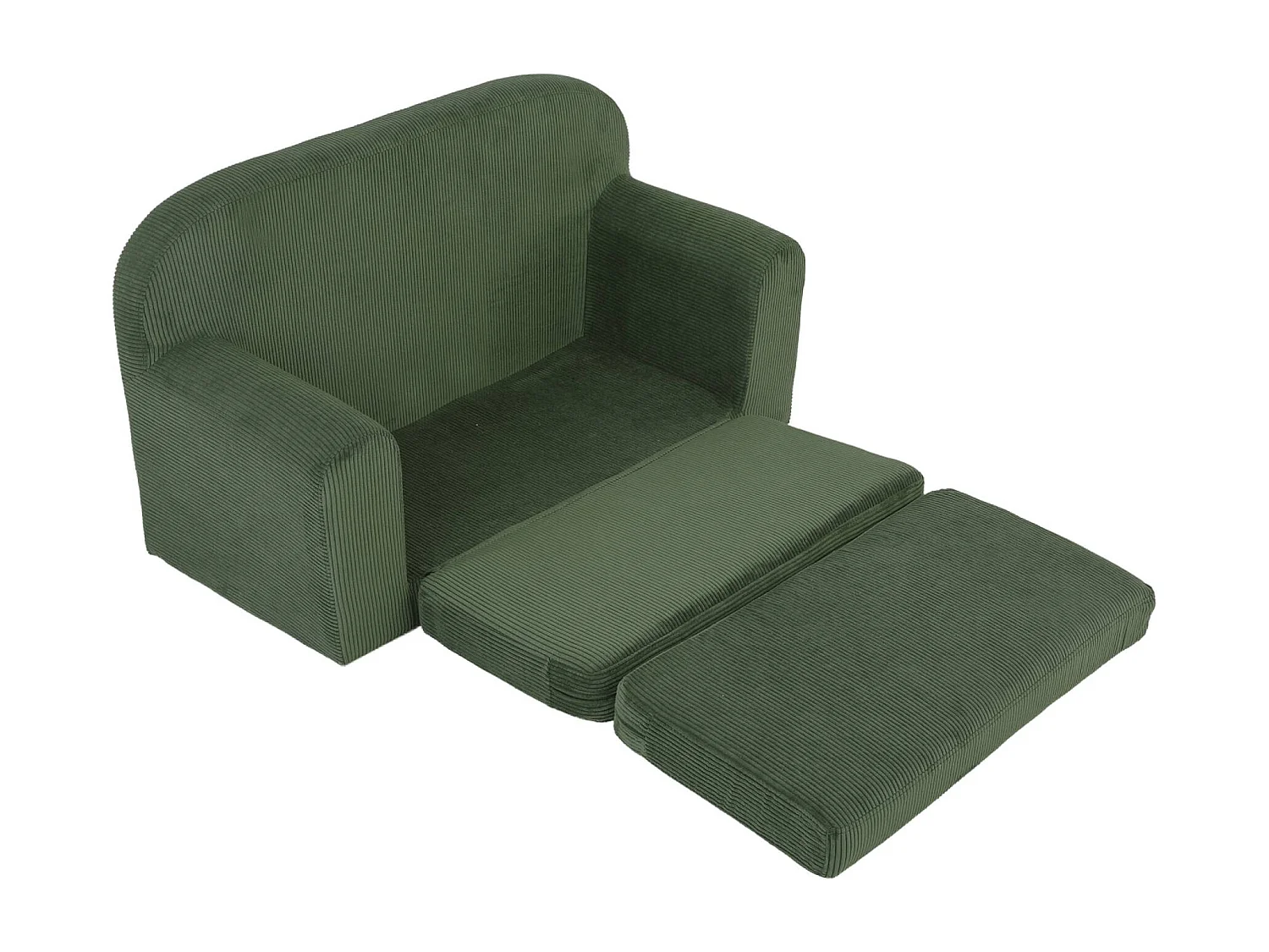 Canapé lit enfant en velours côtelé dépliable. couleur kaki. L 90 x P 43 x H 51.5 cm