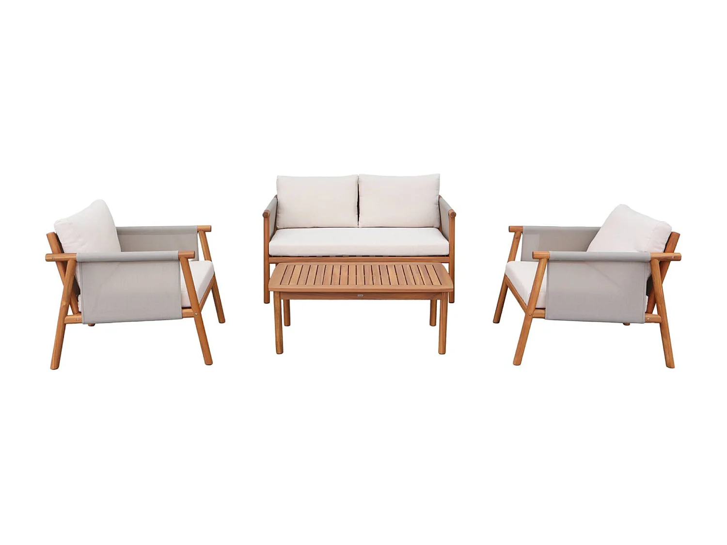 Set da giardino in legno di acacia e tessuto beige, 4 posti, beige