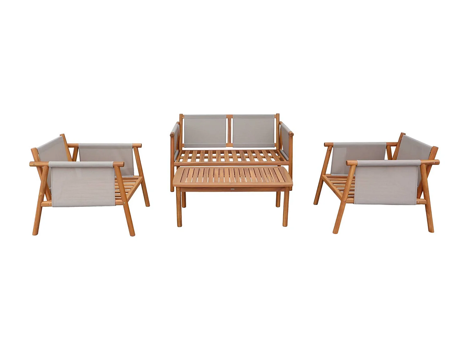 Set da giardino in legno di acacia e tessuto beige, 4 posti, beige