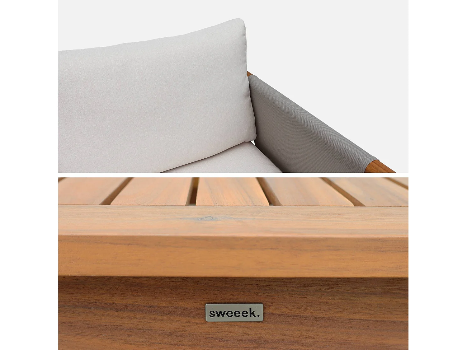 Set da giardino in legno di acacia e tessuto beige, 4 posti, beige