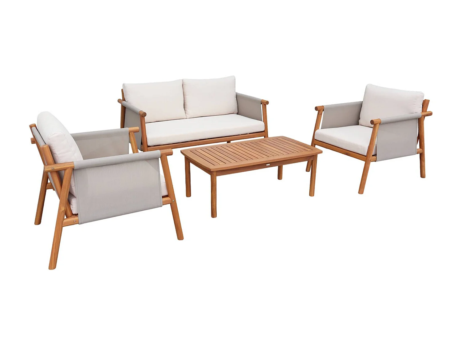 Salotto da giardino in legno di acacia e tessuto beige, 4 posti, beige