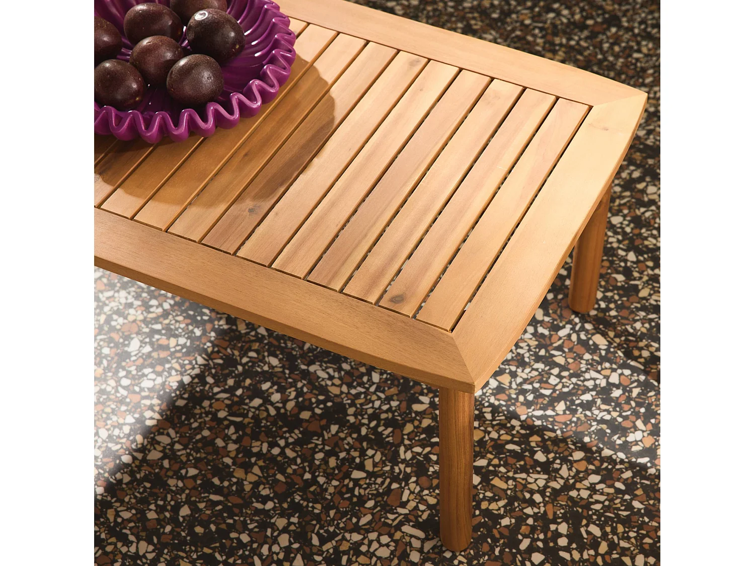 Salotto da giardino in legno di acacia e tessuto beige, 4 posti, beige