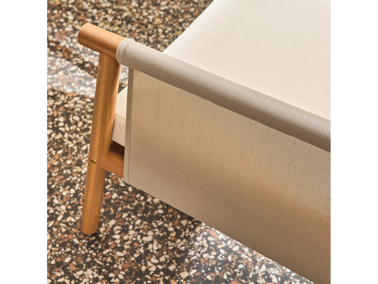 Salotto da giardino in legno di acacia e tessuto beige, 4 posti, beige
