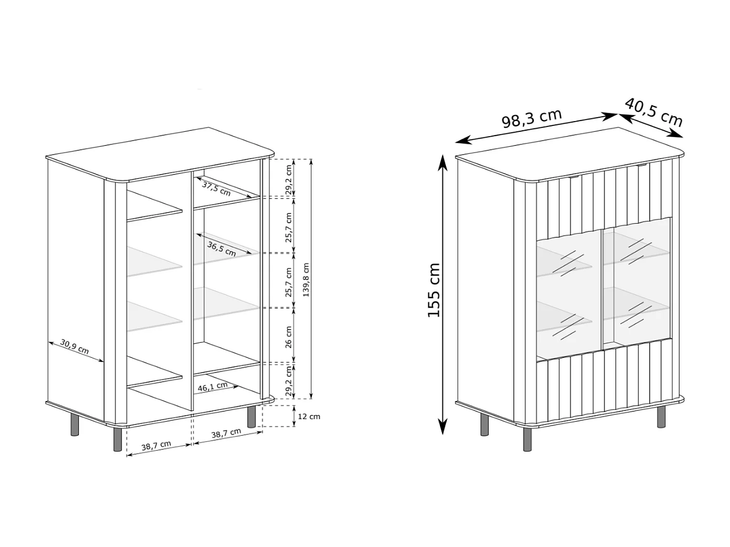 Vitrine 2 portes – Gris cachemire – 98 cm – NOVADO