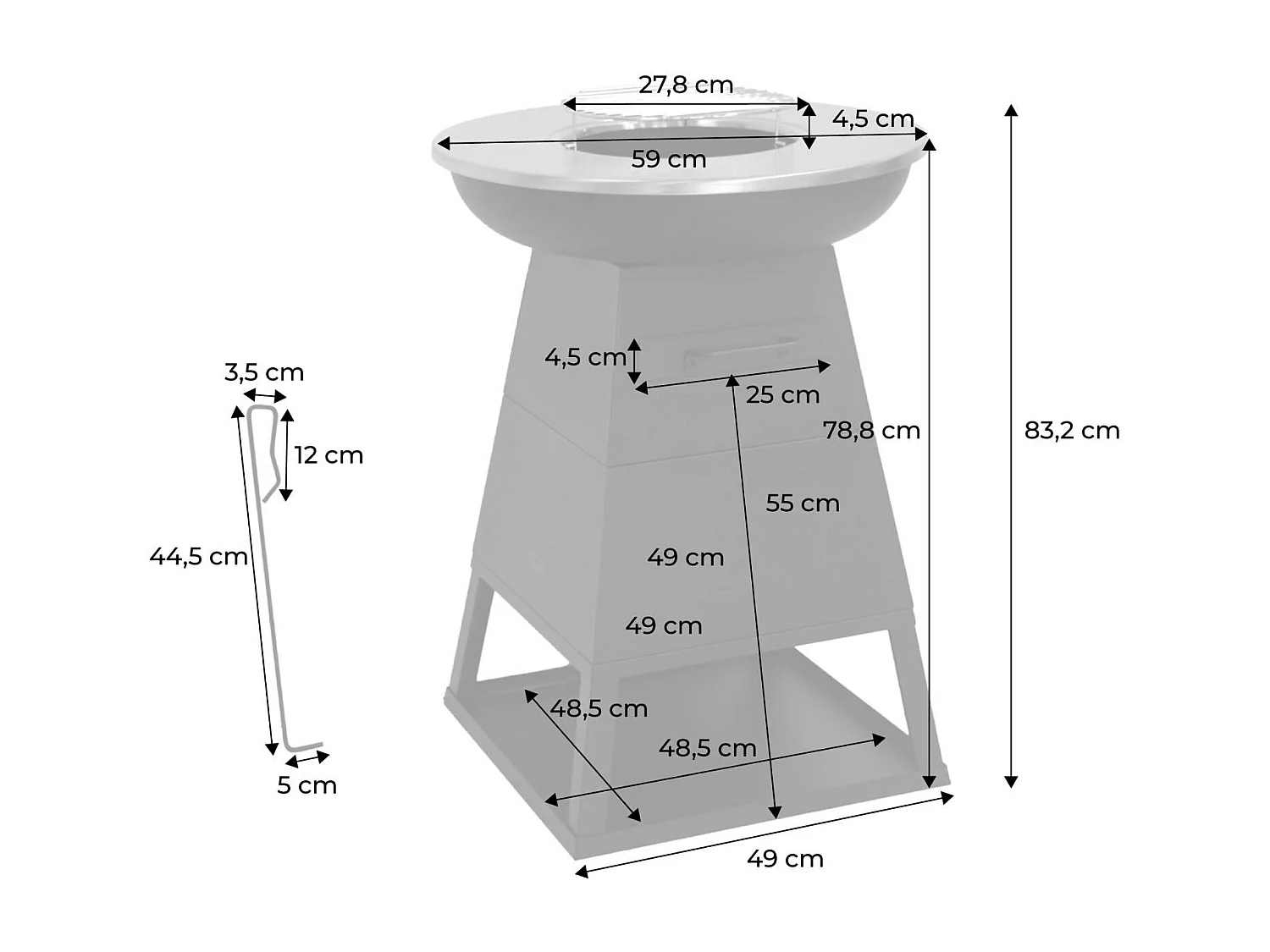 Brasero barbacoa  con espacio de almacenamiento,  ø59cm negro