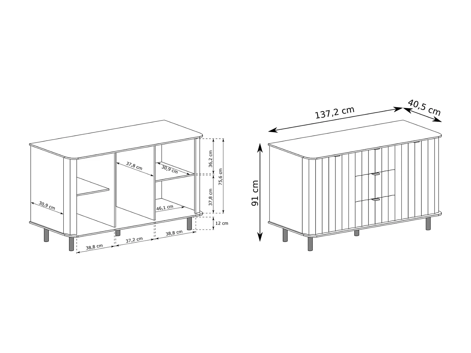 Buffet 2 portes avec trois tiroirs – 137 cm – gris cachemire – NOVADO