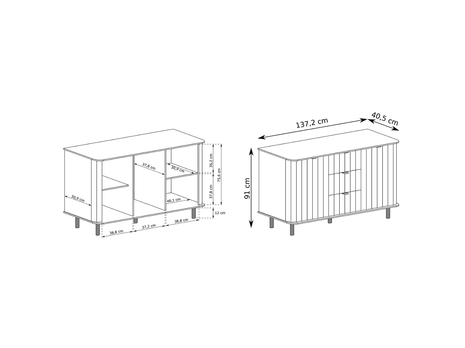 Dressoir met 2 deuren en drie lades – cashmeregrijs – 137 cm – NOVADO