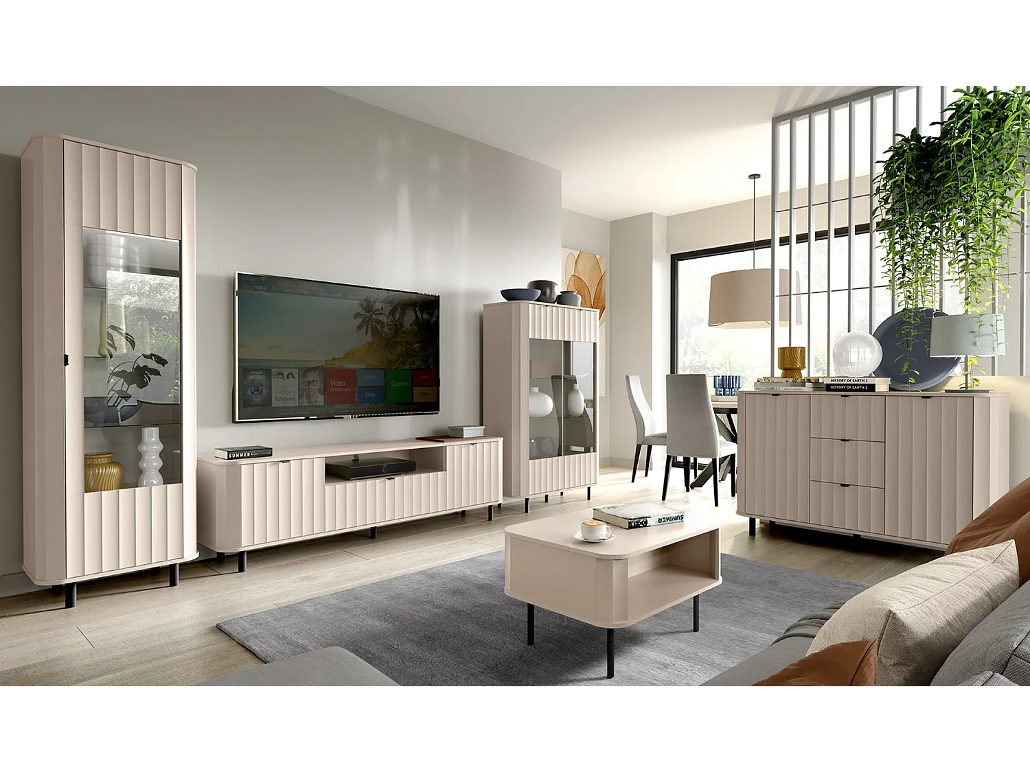 Buffet 1 porte avec trois tiroirs – 111 cm – gris cachemire – NOVADO