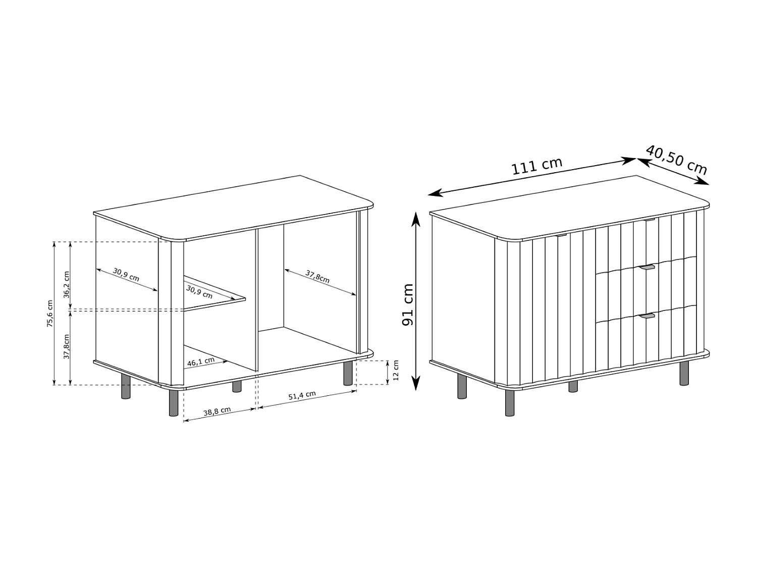 Buffet 1 porte avec trois tiroirs – 111 cm – gris cachemire – NOVADO