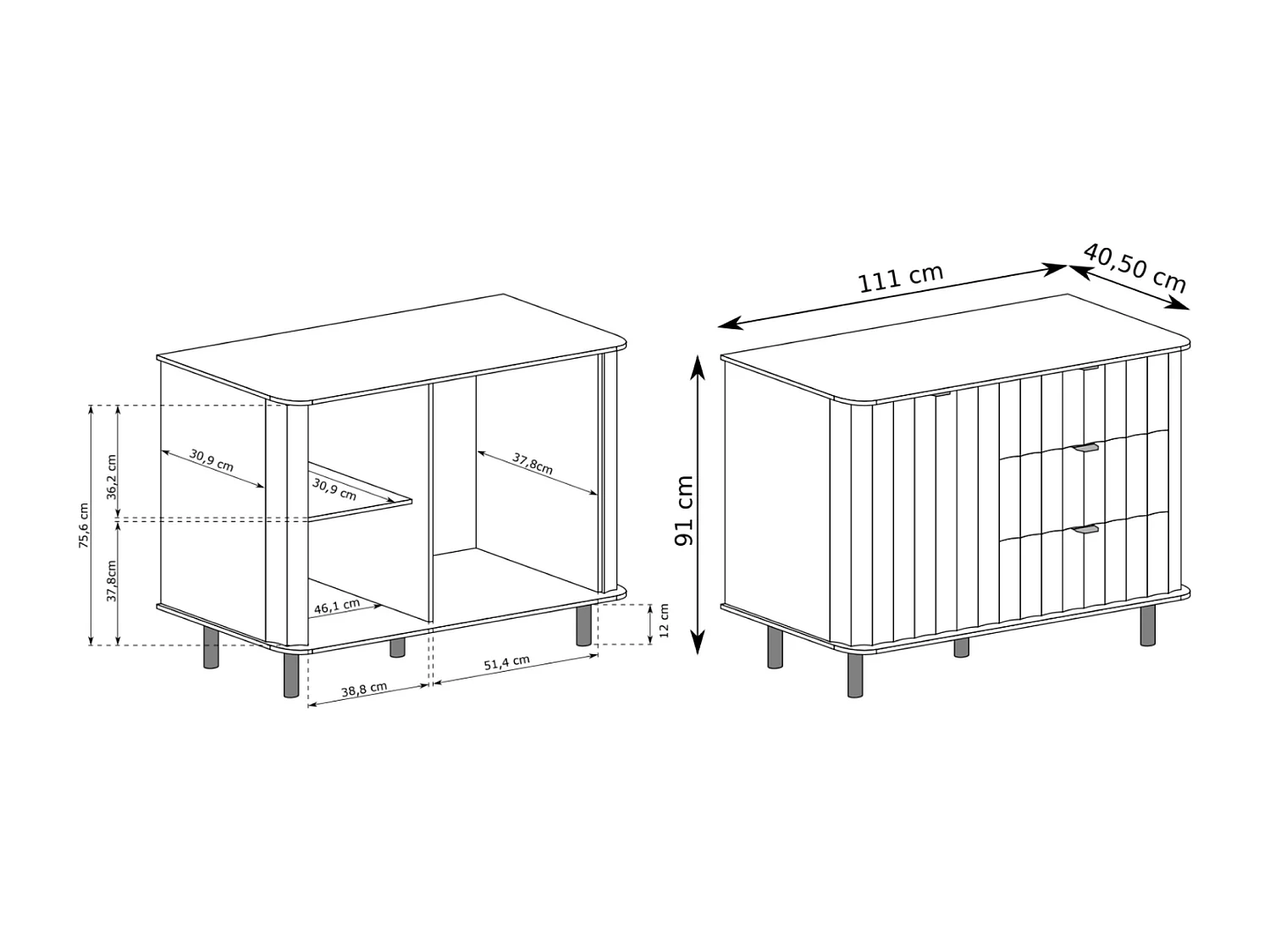 Dressoir met 1 deur en drie lades – cashmeregrijs – 111 cm – NOVADO