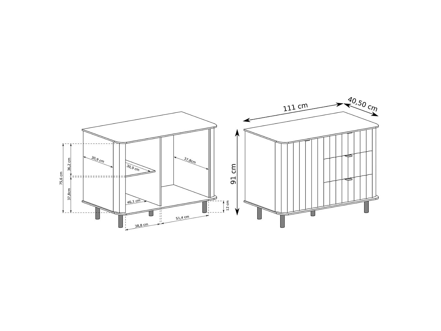 Buffet 1 porte avec trois tiroirs – 111 cm – gris cachemire – NOVADO