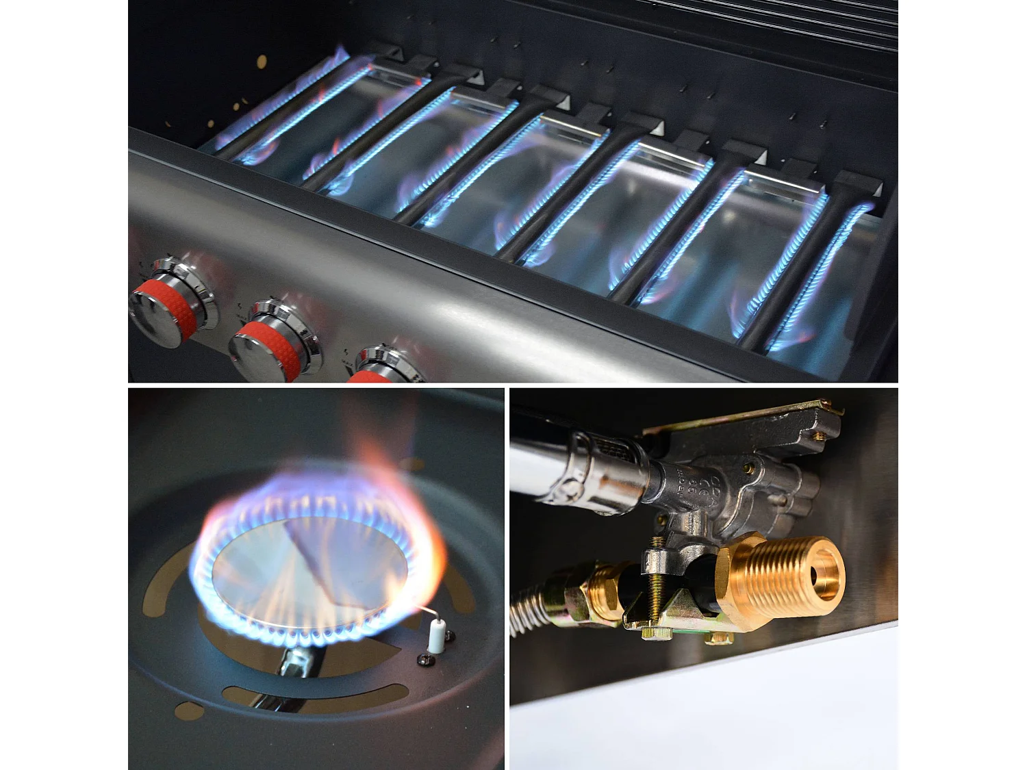 Barbecue au gaz - Bazin 6 Gris anthracite -  Cuisine extérieure 6 brûleurs dont 1 feu latéral avec tablettes et thermomètre. rangement. roues