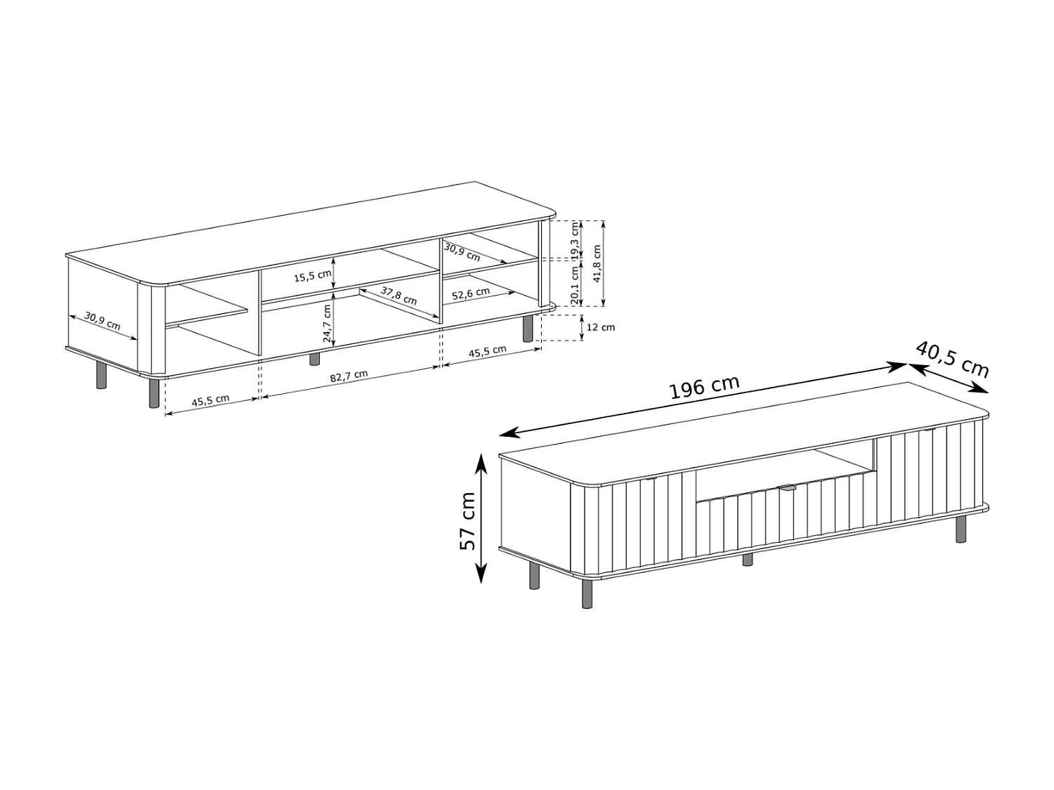 Meuble TV avec tiroir et niche ouverte – 196 cm – gris cachemire – NOVADO
