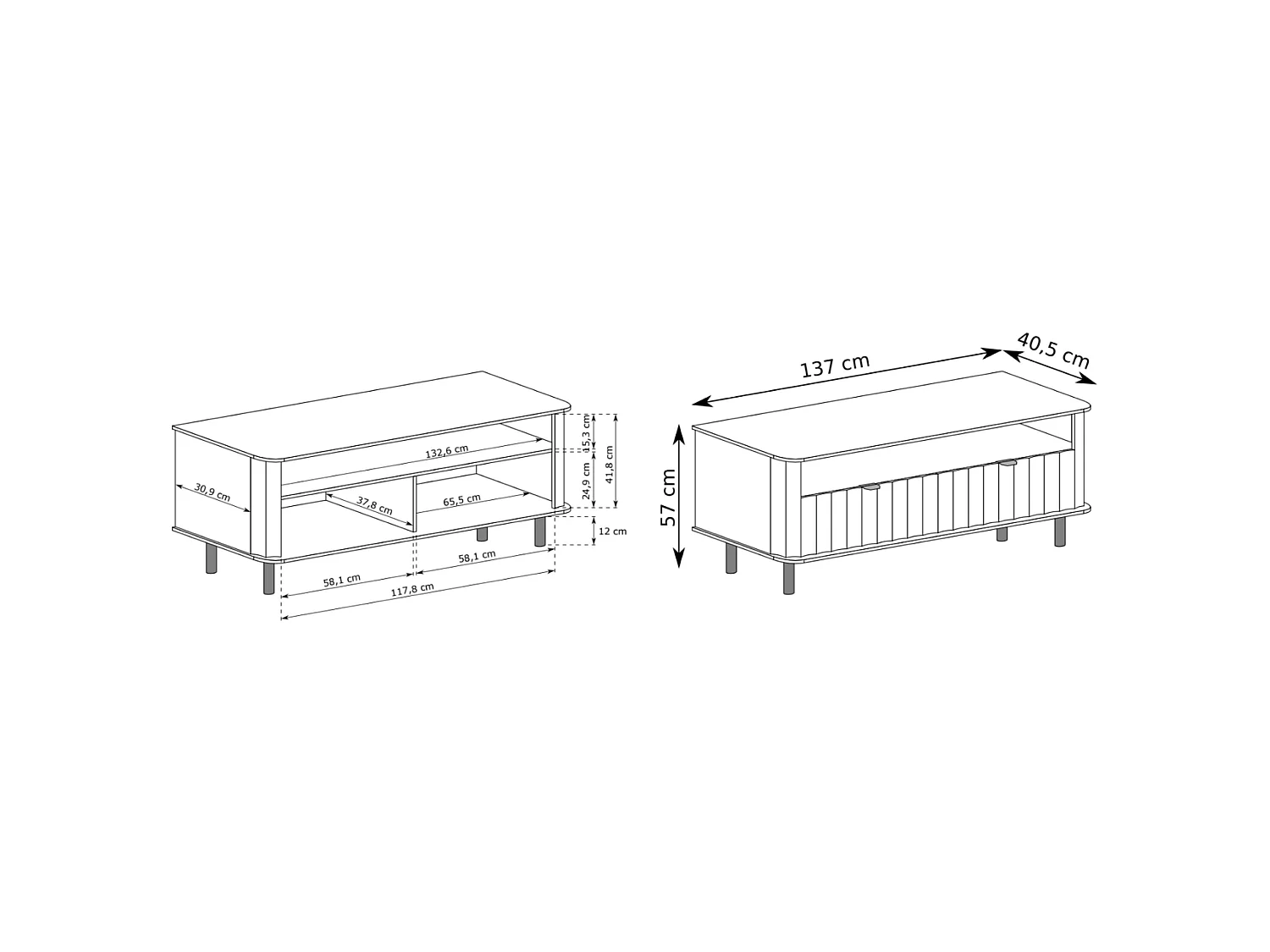 Meuble TV avec deux abattants et une niche ouverte – 137 cm – gris cachemire – NOVADO
