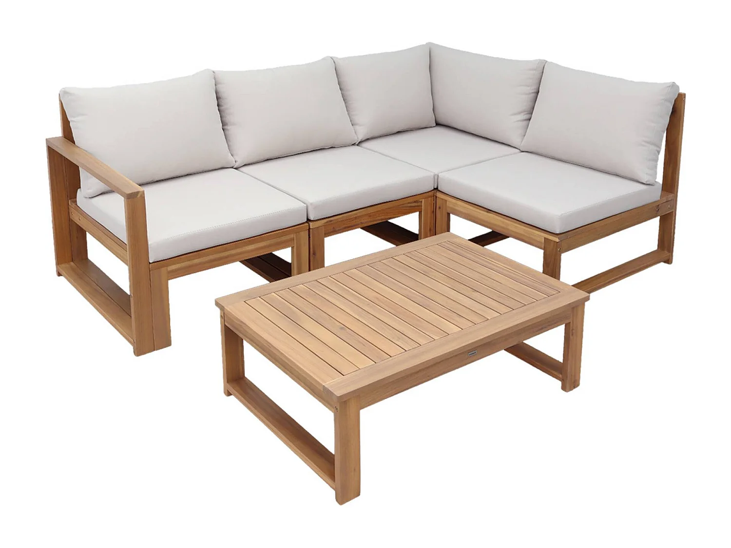 Salon de jardin modulable bois d'acacia et tissu beige 4 places - Tula