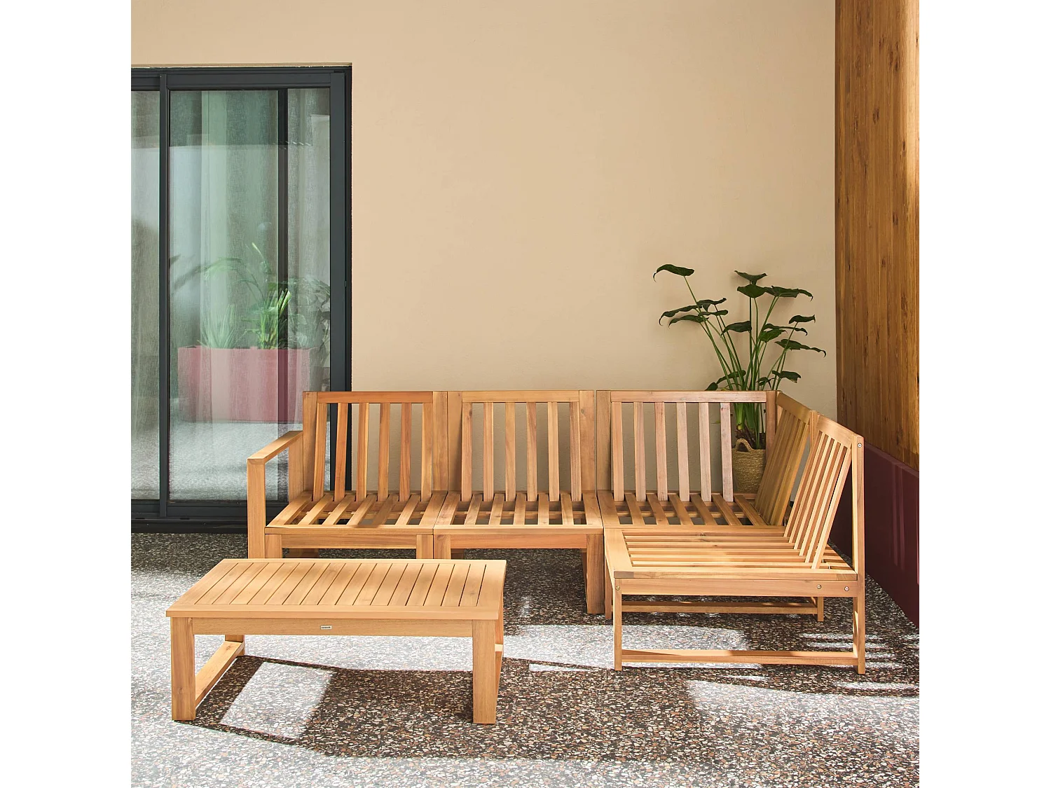 Salon de jardin modulable bois d'acacia et tissu beige 4 places - Tula