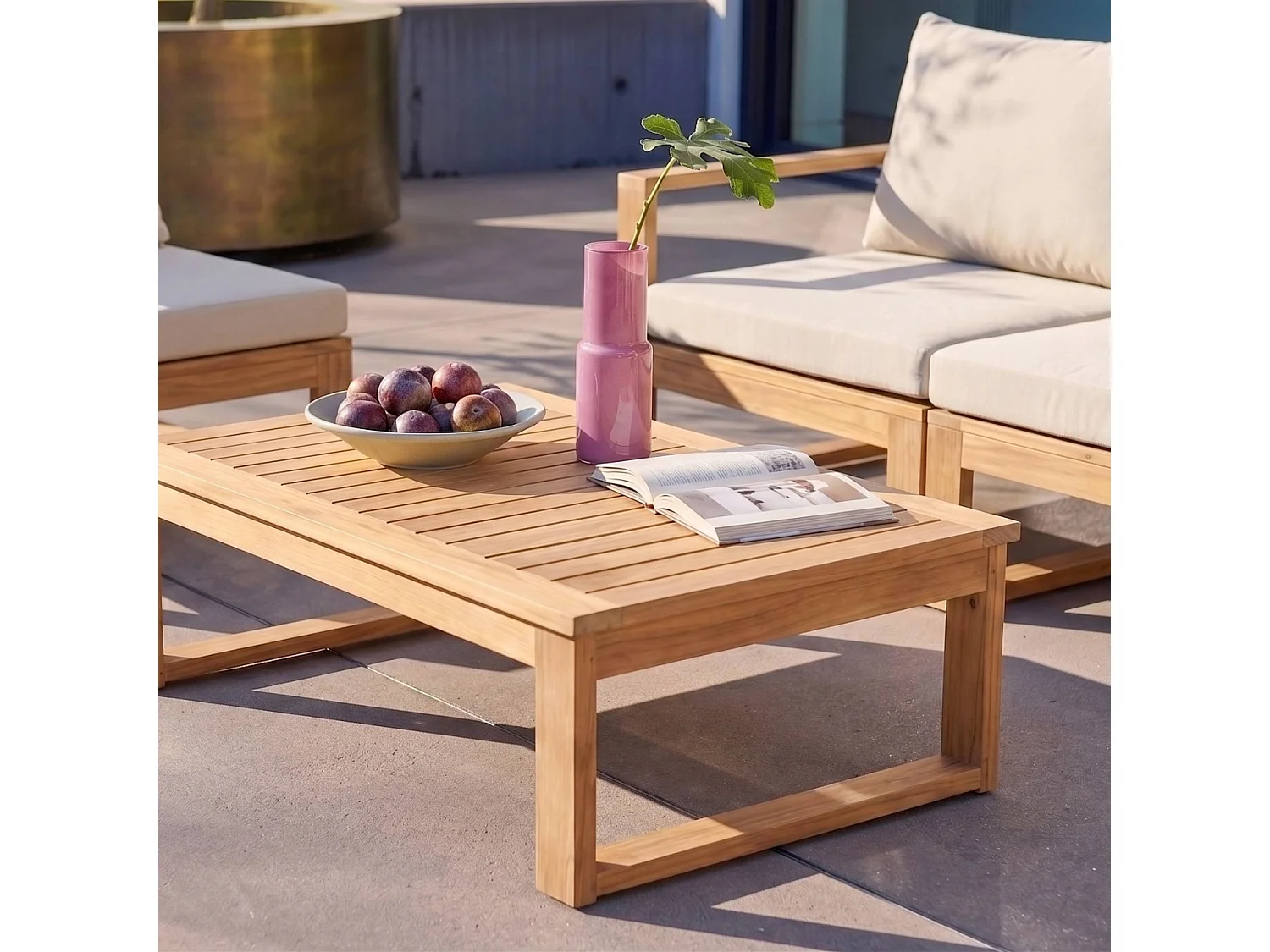 Salon de jardin modulable bois d'acacia et tissu beige 4 places - Tula