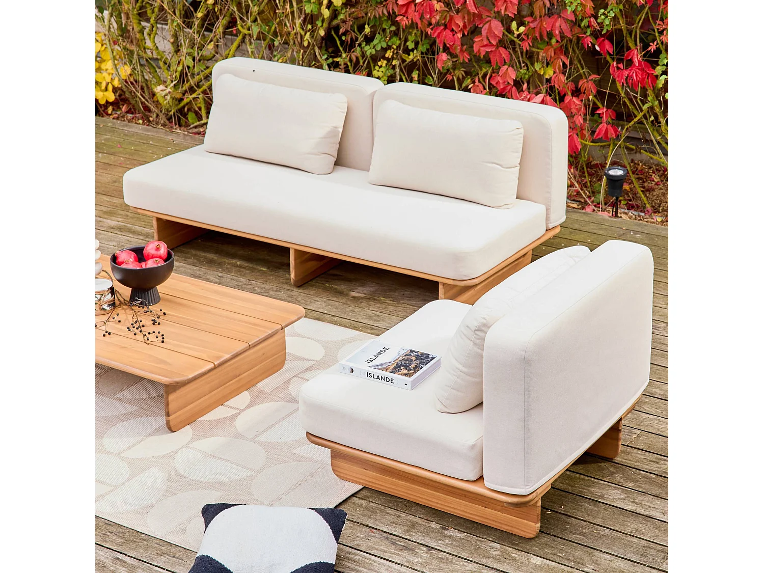 Salon de jardin bois d'acacia et tissu beige 4 places - Armonia