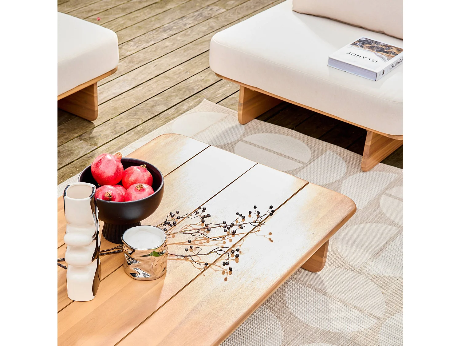 Salon de jardin bois d'acacia et tissu beige 4 places - Armonia