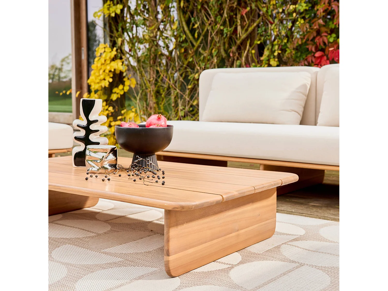 Salon de jardin bois d'acacia et tissu beige 4 places - Armonia