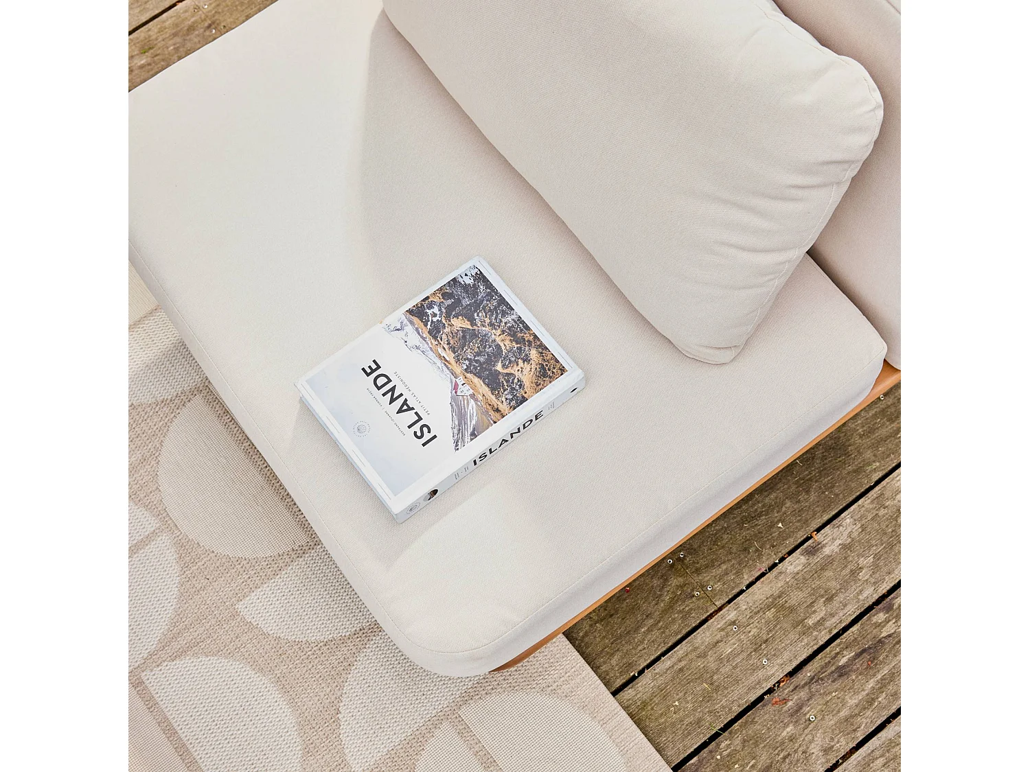 Salon de jardin bois d'acacia et tissu beige 4 places - Armonia