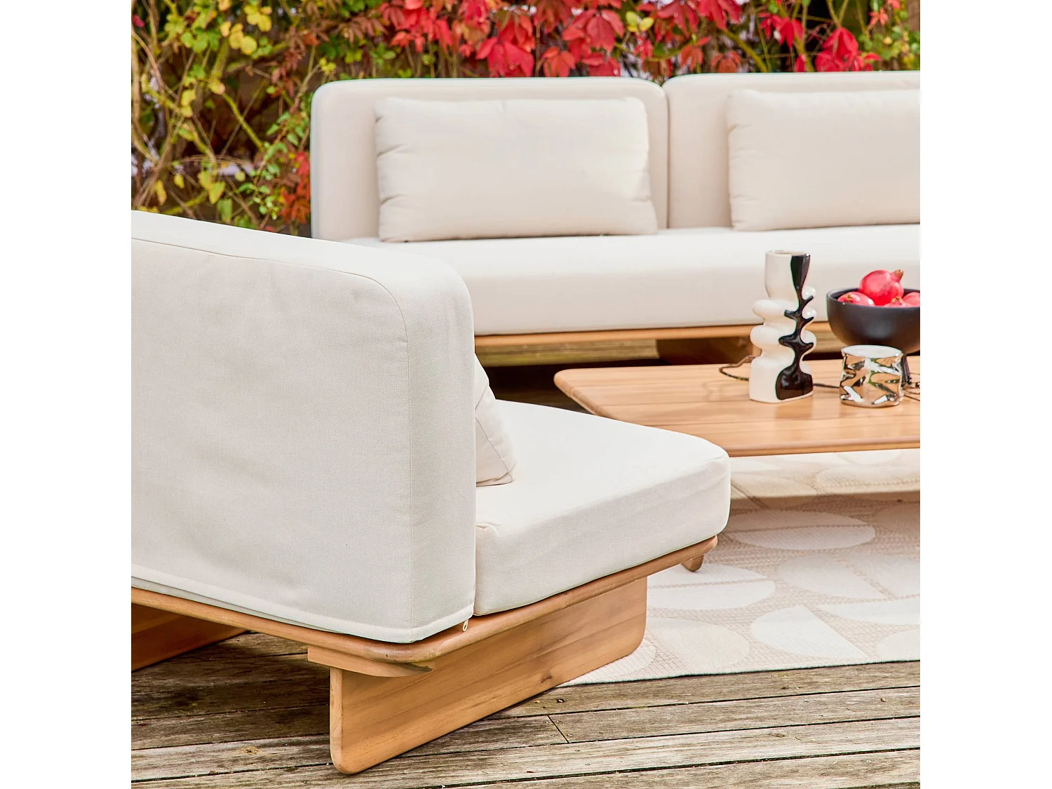 Salon de jardin bois d'acacia et tissu beige 4 places - Armonia