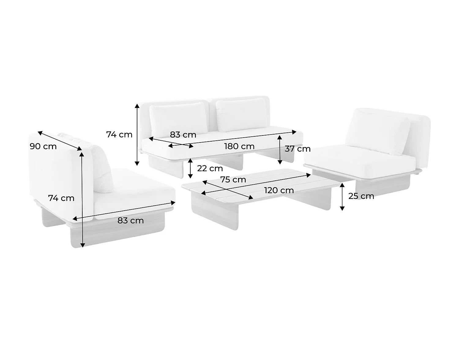 Salon de jardin bois d'acacia et tissu beige 4 places - Armonia