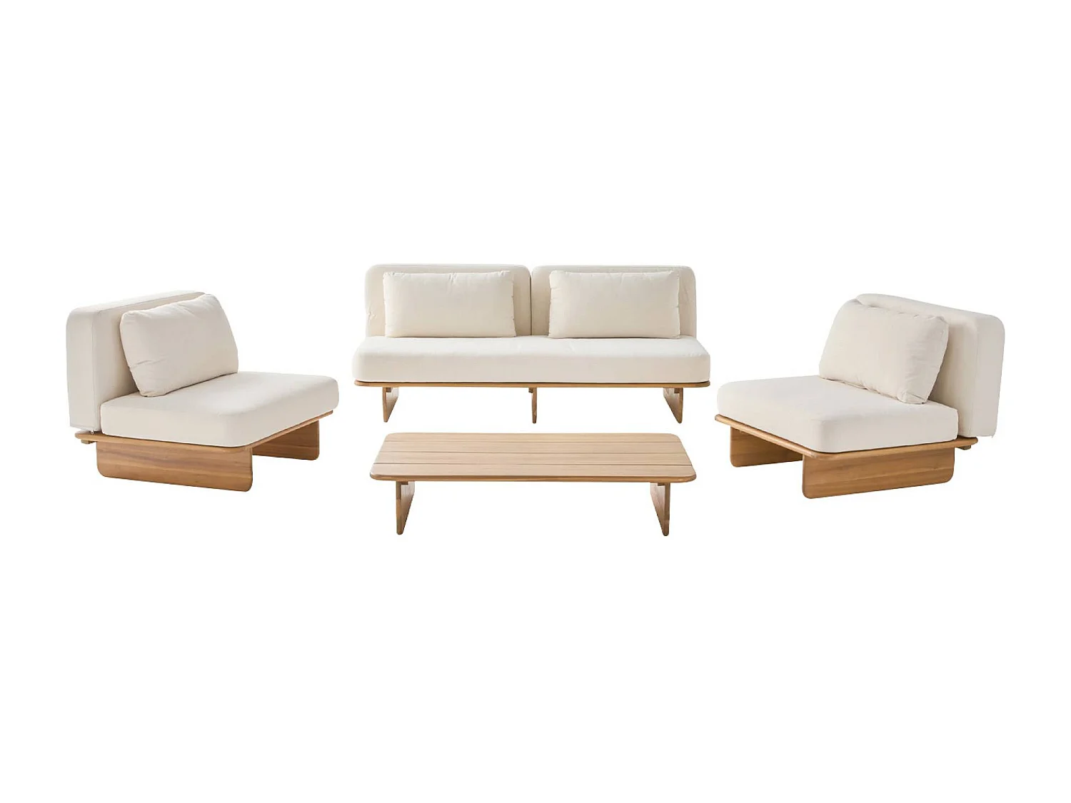 Salon de jardin bois d'acacia et tissu beige 4 places - Armonia