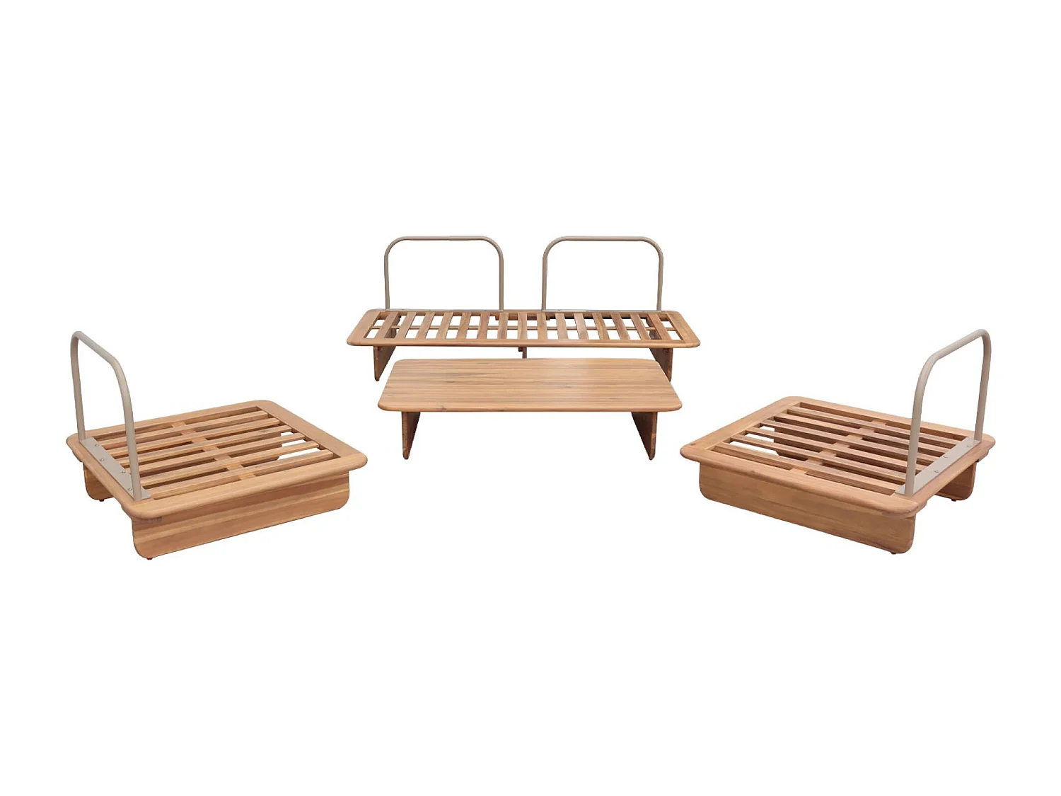 Salon de jardin bois d'acacia et tissu beige 4 places - Armonia