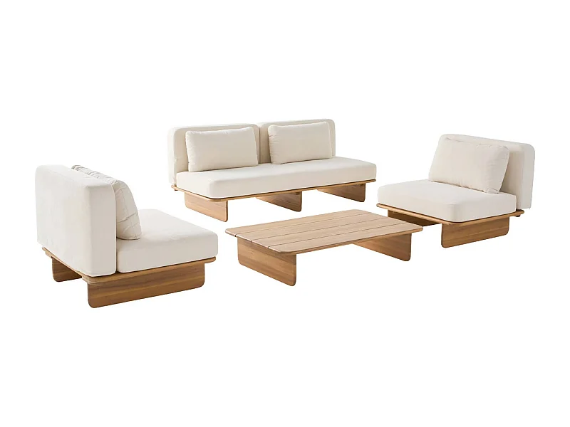 Salon de jardin bois d'acacia et tissu beige 4 places - Armonia