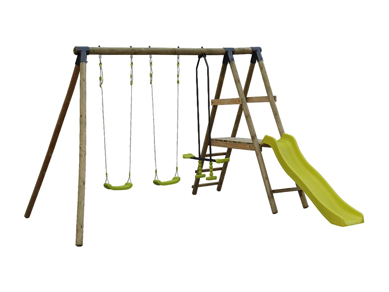 Aire de jeux Marin en bois avec toboggan. 1 face à face. 2 balançoires. pin autoclave