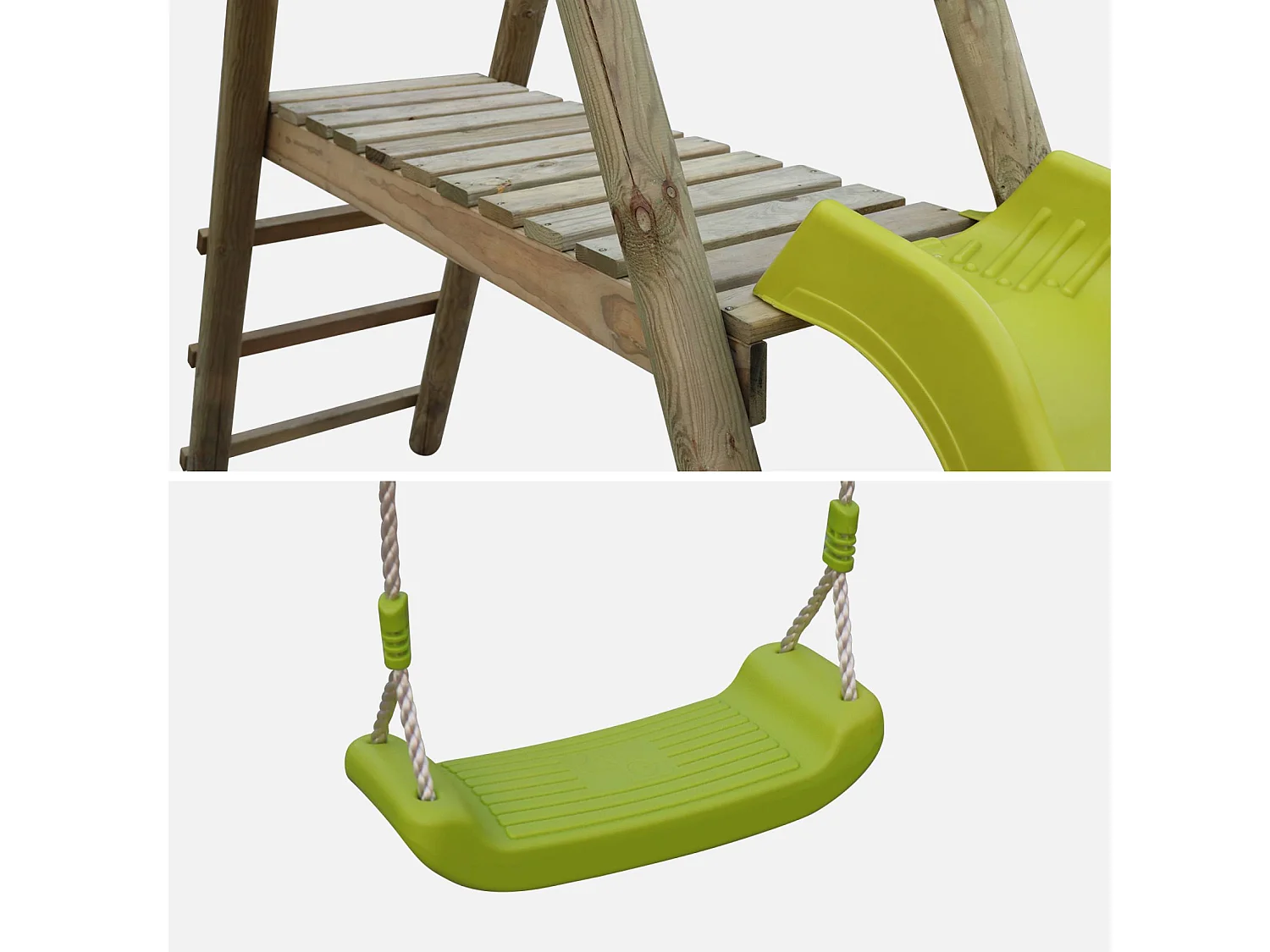 Aire de jeux Marin en bois avec toboggan. 1 face à face. 2 balançoires. pin autoclave