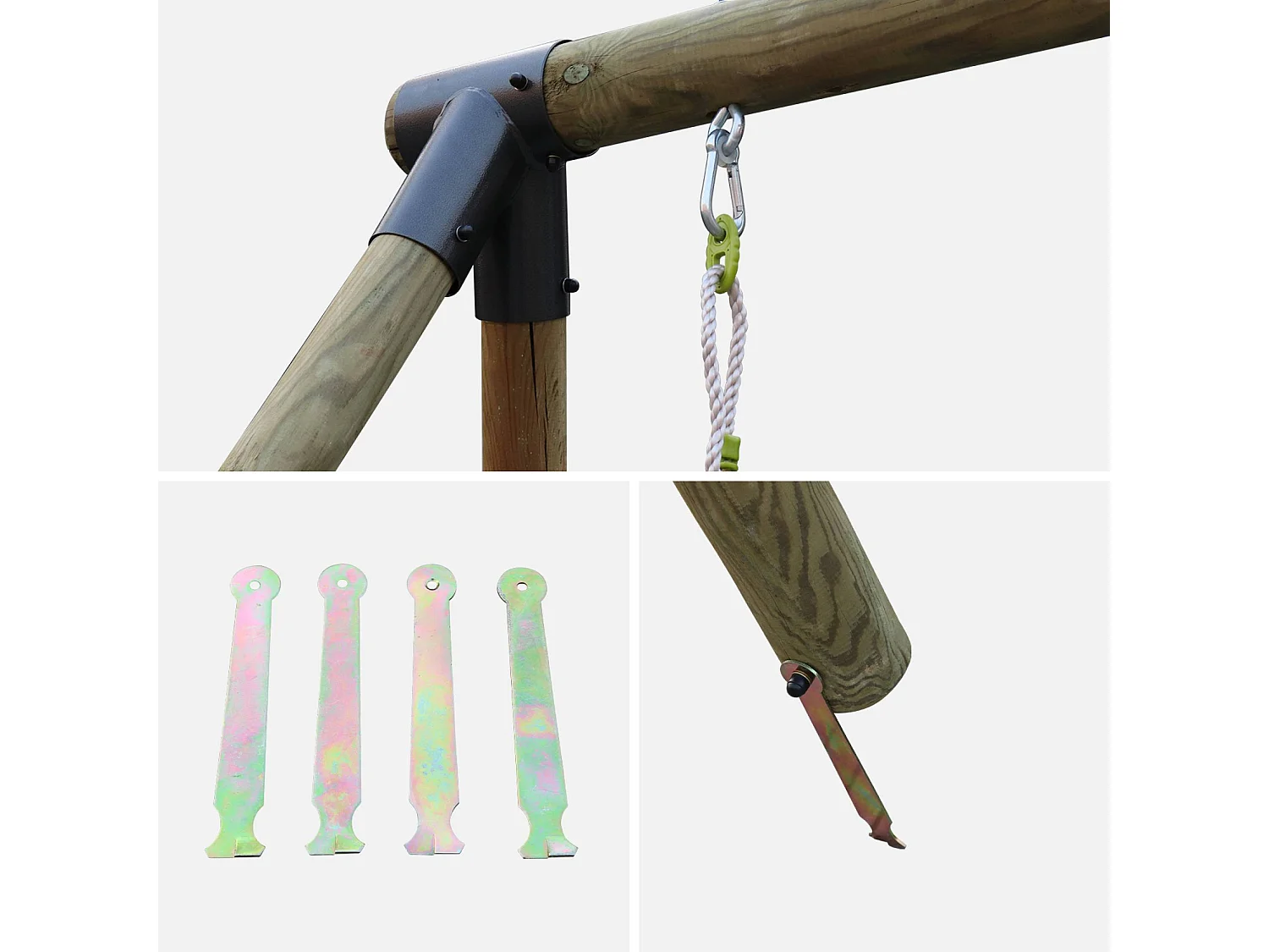 Aire de jeux Marin en bois avec toboggan. 1 face à face. 2 balançoires. pin autoclave