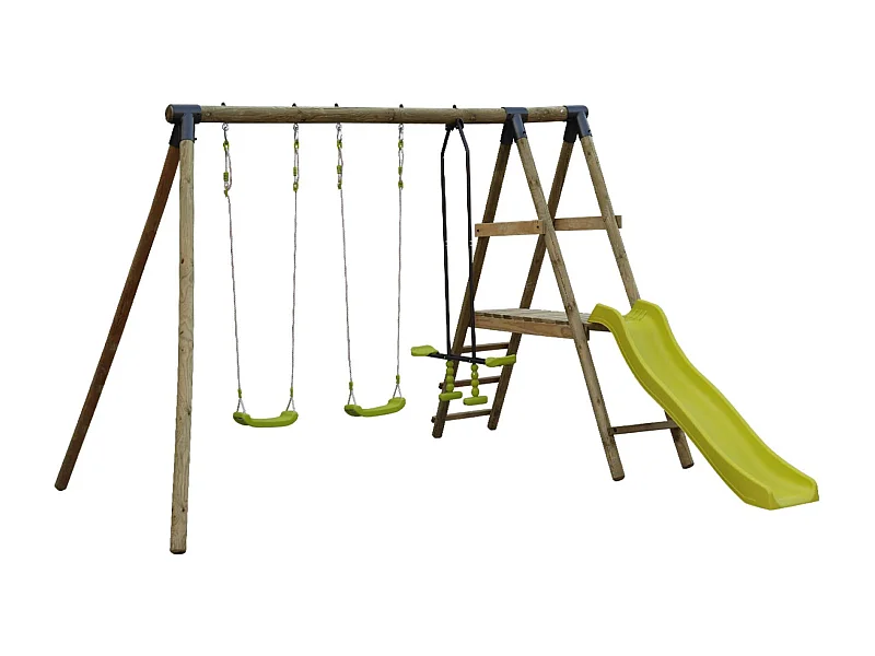 Aire de jeux Marin en bois avec toboggan. 1 face à face. 2 balançoires. pin autoclave