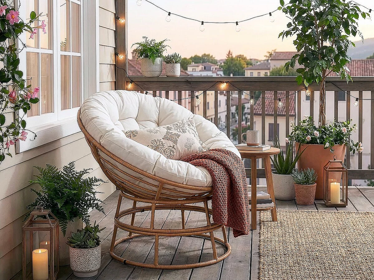 Fauteuil papasan intérieur/extérieur style loveuse "Bali" - Ø91cm - Beige