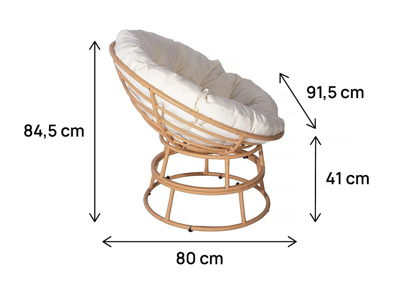Fauteuil papasan intérieur/extérieur style loveuse "Bali" - Ø91cm - Beige
