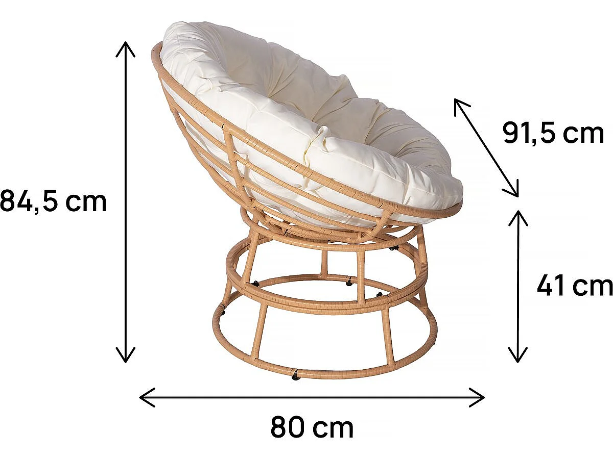 Fauteuil papasan intérieur/extérieur style loveuse "Bali" - Ø91cm - Beige